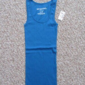 NWT Aeropostale Womens Y2K Ribbed Knit Preppy Tank Top Size XS Blue Stretch